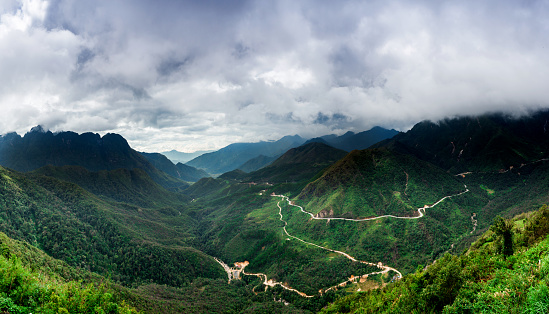 mountain range of fansipan highest mountain summit of indochina in sapa lao cai province northern of vietnam