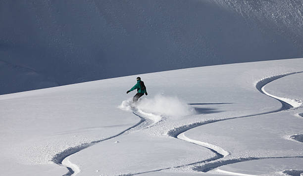 boarder in fresh powder snow, New Zealand stock photo