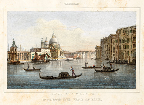 Grand Canal, Venice, Italy -  Hand Colored Lithograph Published C1845, Venice for 