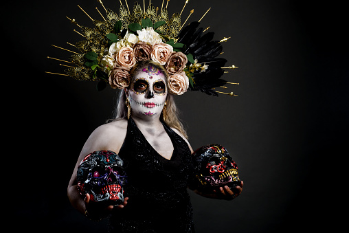Portrait of Catrina, typical Mexican character representative of the day of the dead. Sugar Skull make up