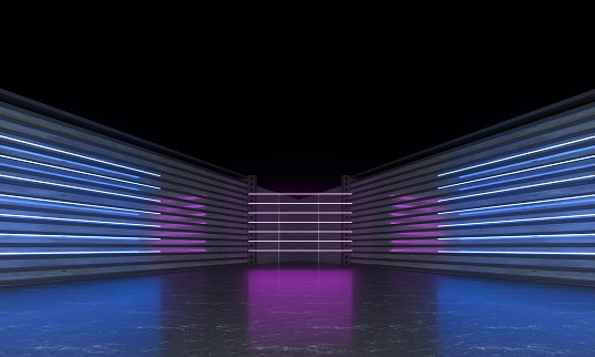Backgrounds,Technology,Neon Lighting,Abstract Backgrounds,Abstract,Tunnel,Performance,Illuminated,Stage - Performance Space,Digitally Generated Image,Three Dimensional,Exhibition,Computer Graphic,Copy Space,Fluorescent,Advertisement,Design,Template,Empty,Ultraviolet Light,LED