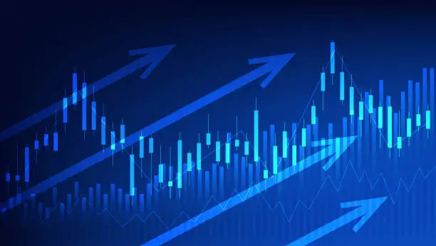 Vector illustration of Financial business statistics with bar graph and candlestick chart show stock market price