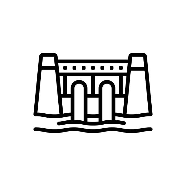 Dam dyke Icon for dam, dyke, bulwark, breakwater, embankment, weir, hydroelectric, power, upstream, flowing, water upstream stock illustrations