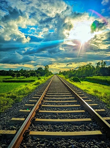 bautiful train road with  sunlight