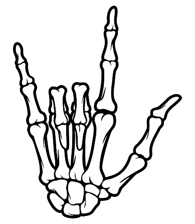 Skeleton bone I Love You hand sign illustrations