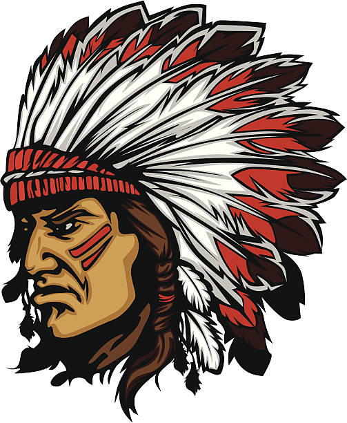 Indian Chief Mascot Head Vector Graphic Native American Indian Chief Mascot with Headdress Graphic chiefs stock illustrations