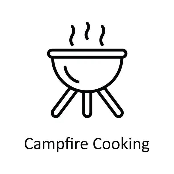 Vector illustration of Campfire Cooking Vector outline Icon Design illustration. Food and drinks Symbol on White background EPS 10 File
