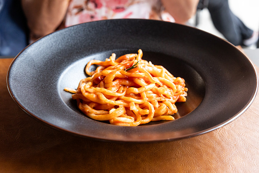 Pici is thick, hand-rolled pasta, like fat spaghetti. It originates in the province of Siena in Tuscany in Italy