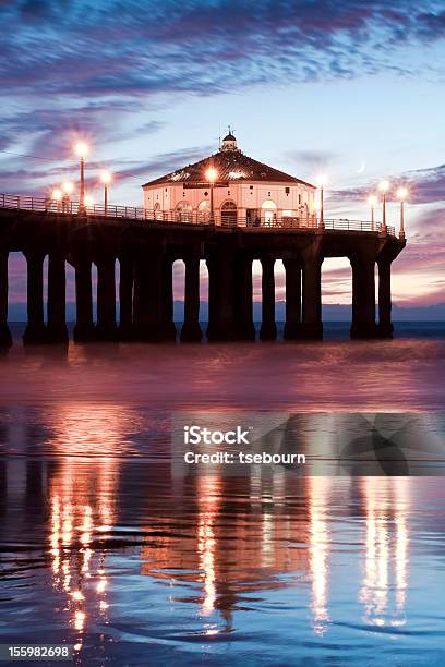 Manhattan Beach Pier Low Tide Reflections At Dusk Stock Photo - Download Image Now - Manhattan Beach Pier, California, Cloud - Sky