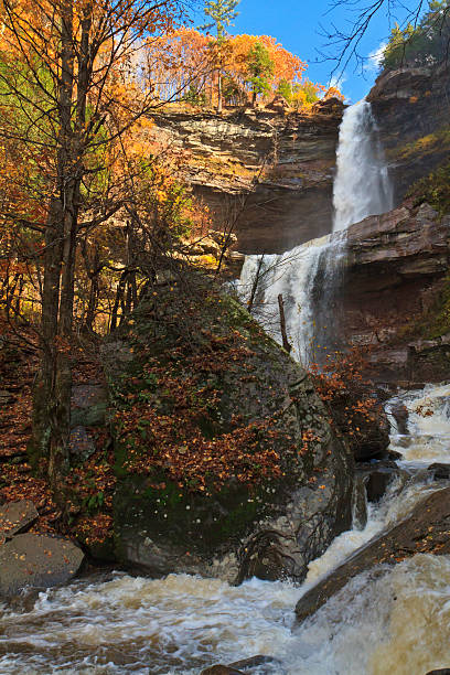 chutes de kaaterskill après une pluie forte de l'automne - rapid appalachian mountains autumn water photos et images de collection