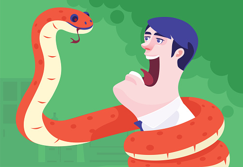 vector illustration of snake catching businessman