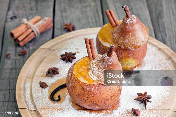 Christmas Food Baked Pears With Jam Stock Photo - Download Image Now - Christmas, Pear, Anise