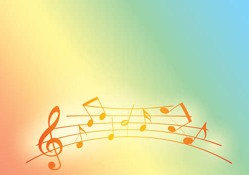 rainbow background with music notes - color vector illustration