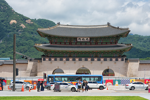 Seoul, Korea - July 21th 2023, Its the Gwanghwamun Gate front of Gyeongbokgung Palace in Downtown Seoul Korea. 서울 광화문 경복궁