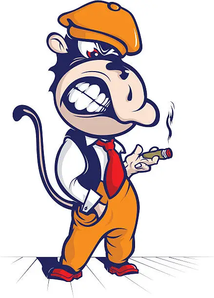 Vector illustration of cartoon monkey smoke