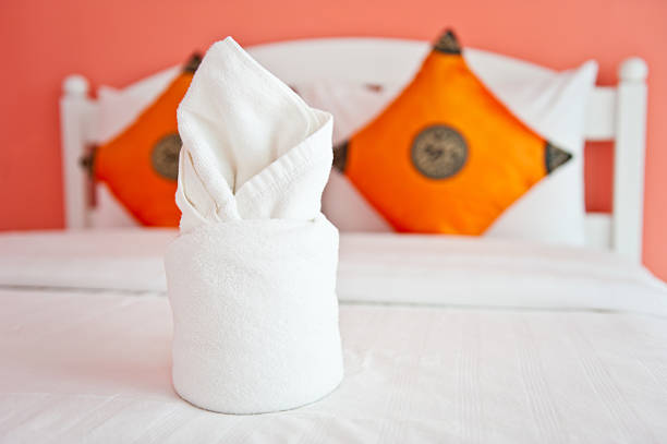 Towel in The Orange  Bedroom- home interiors. stock photo