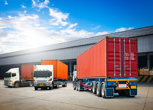 Trucks in the parking lot in front of the factory, Wroclaw, Poland