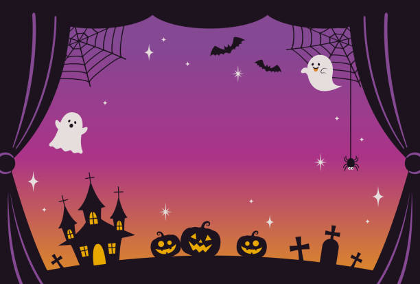 tło wektorowe z zestawem ikon halloween dla banerów, kart, ulotek, tapet mediów społecznościowych itp. - halloween stock illustrations