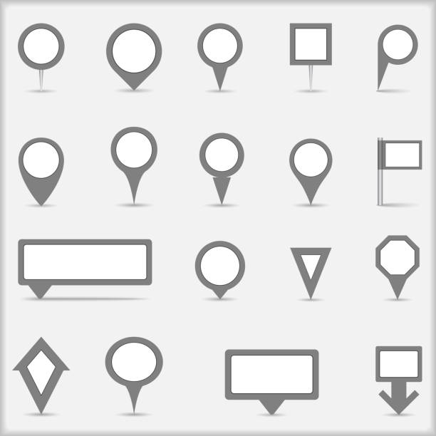 Map Pins Collection Set of simple grey map pins, vector eps10 illustration (transparent effects used to create shadows) distance marker stock illustrations