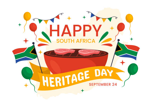ilustrações, clipart, desenhos animados e ícones de ilustração vetorial do happy heritage day south africa em 24 de setembro com fundo de bandeira ondulante, honrando a cultura africana e modelos de tradições - south african flag flag africa south africa