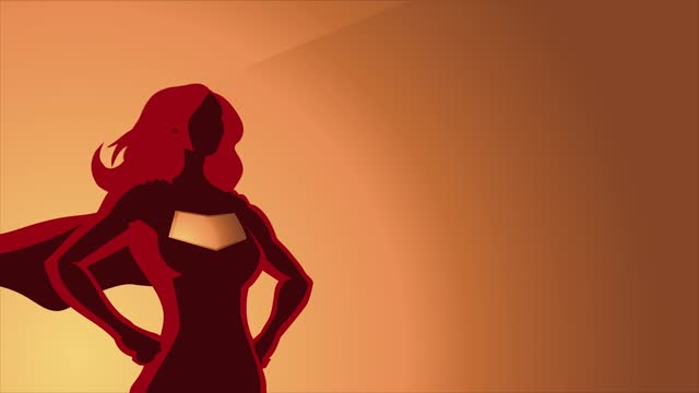 Looping Close-up Solo Female Superhero Standing Silhouette Stock Animation Video