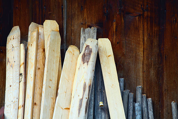 istock Wooden poles for fence 155995349