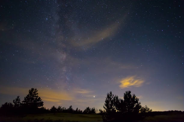 istock starry sky with milky way above forest silfouette, night outdoor scene 1559972029
