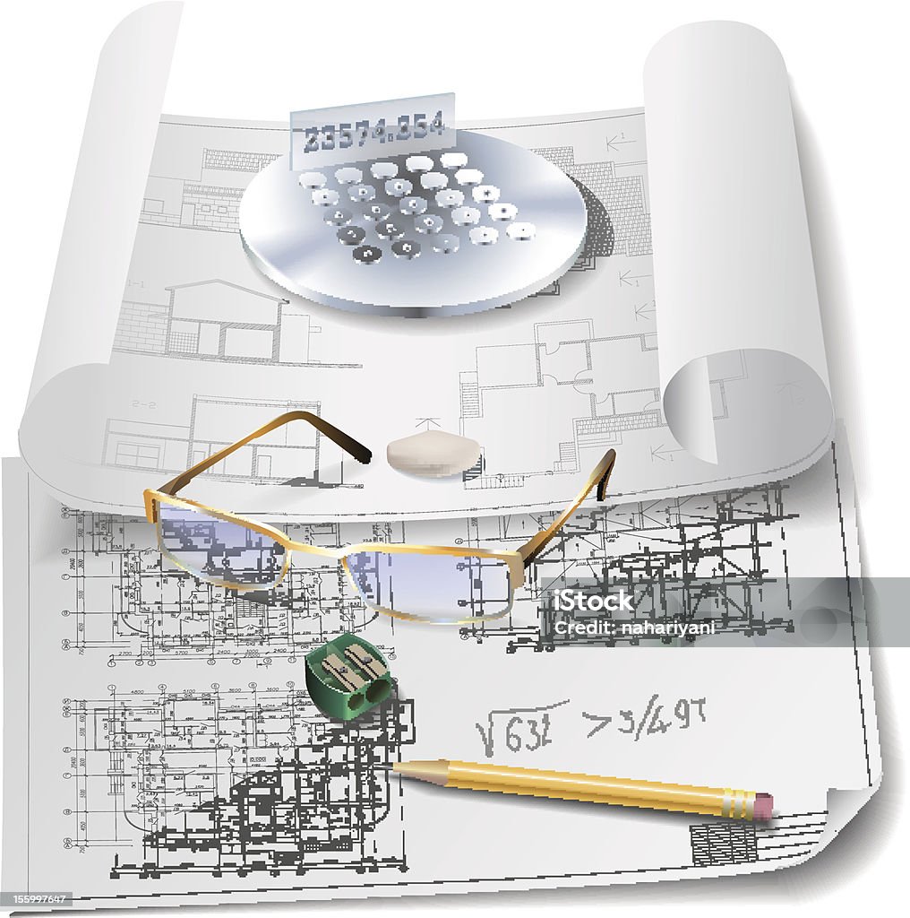 Architektonischen Hintergrund mit Rollen von Zeichnungen - Lizenzfrei Abstrakt Vektorgrafik