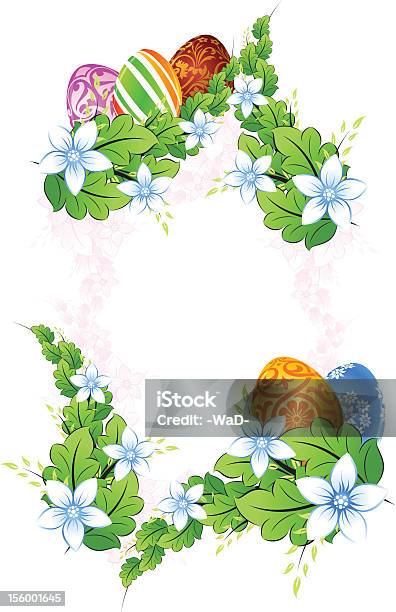 Flower Frame Mit Ostern Eier Stock Vektor Art und mehr Bilder von Bildhintergrund - Bildhintergrund, Blatt - Pflanzenbestandteile, Blume