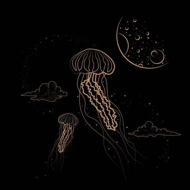 Vector illustration of Celestial Magical Animal Jellyfish Illustration