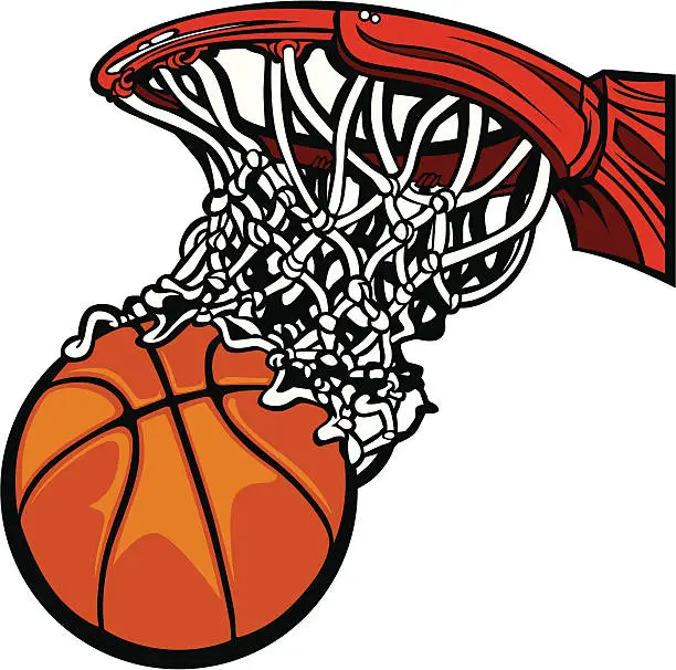 Vector illustration of Basketball Hoop with Ball in Net Cartoon