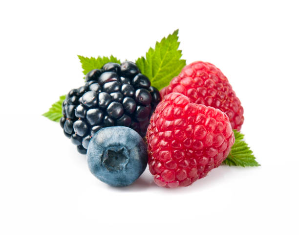 istock Sweet berries on white backgrounds. Raspberry, blueberries and blackberry on white bgackgrounds. 1560046499