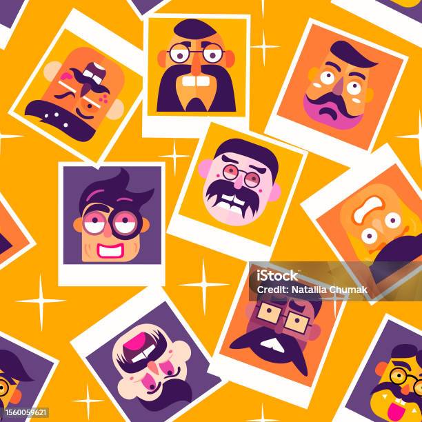 Man Fun Pattern Seamless Pattern With Photos Of Funny Men Stock Illustration - Download ...