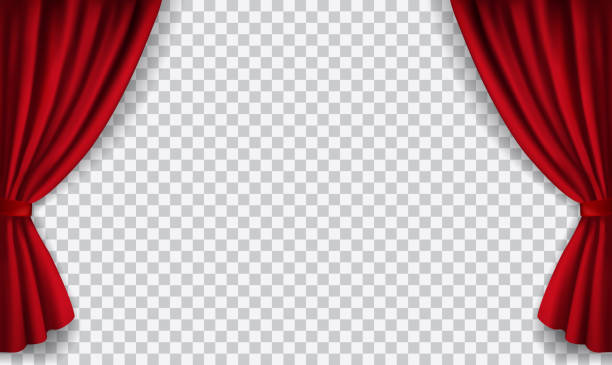 Vector realistic theatre stage with open red velvet curtains Vector realistic theatre stage with open red velvet curtains theatre industry stock illustrations