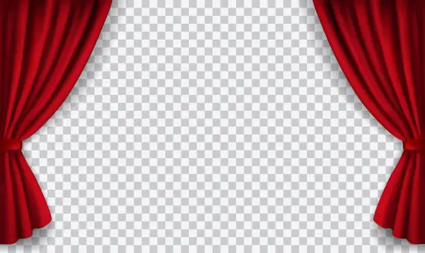 Vector illustration of Vector realistic theatre stage with open red velvet curtains