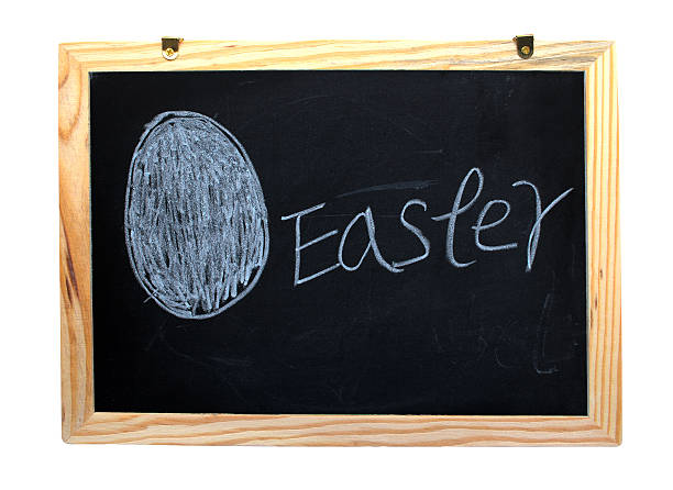 Easter and eggs on the blackboard stock photo