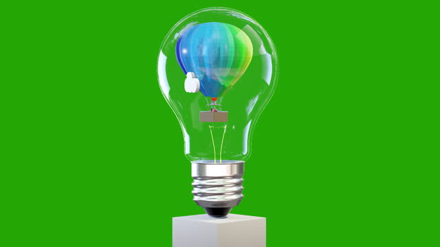 Colorful air balloon with young couple in a classic lightbulb, loop, Green Screen Chromakey