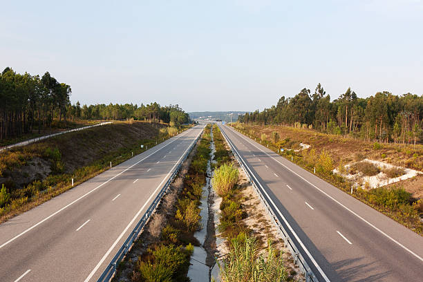 Above view of double lane highway in Portugal stock photo