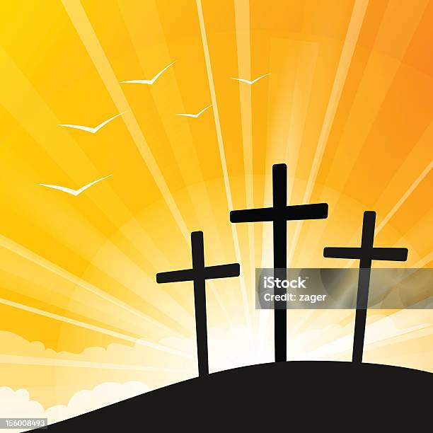 Tre Croci Pasqua Stile - Immagini vettoriali stock e altre immagini di A forma di croce - A forma di croce, Croce religiosa, Tre oggetti