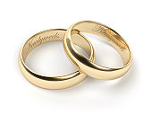Close-up of newlywed rings on white background