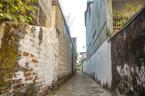 a narrow alley in a densely populated settlement in the city of Tulungagung
