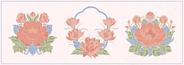 Vector illustration of Flower  lotus beautiful in the style of Art Nouveau. Beautiful lotus vintage floral composition 1920-1930 years.Modern style fashion.