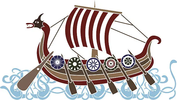 Vector illustration of Ancient vikings ship
