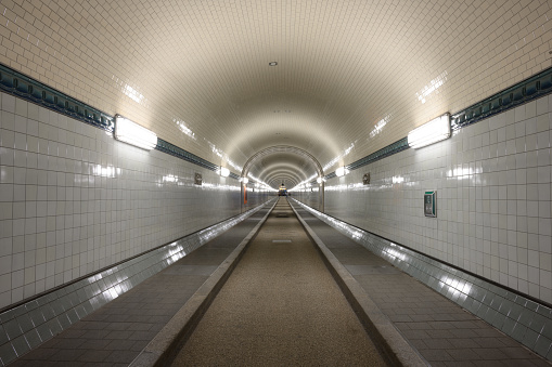Old Elbe Tunnel or St Pauli Elbtunnel in Hamburg Germany, Interior