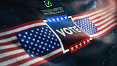 Vote - USA Election. Waving flag with USA map and Election Message
