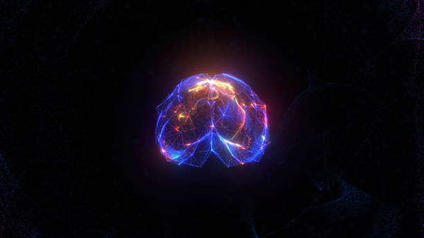 istock Human brain hologram on black background 1560130905