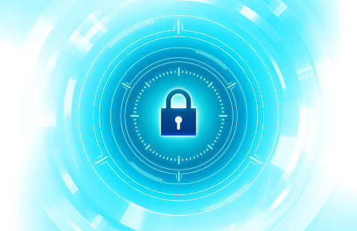 Blue padlock to protect privacy, cyber security concept background image during login mode