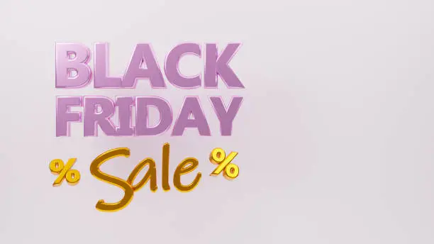 Concept Black Friday, super sale. text 3d rose gold and gold text sale on pink background. 3d rendering