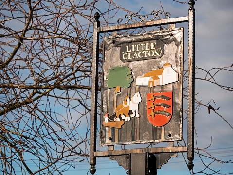 Clacton, Essex – 11.18.2020: Attractive traditional sign for Little Clacton village in Essex