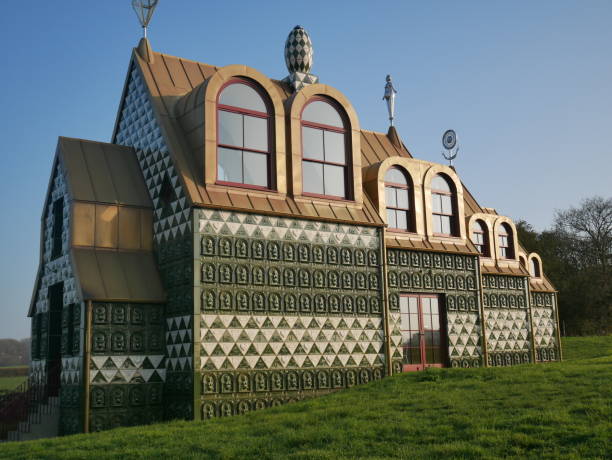 Exterior shot of Grayson Perry’s ‘A House for Essex’ against a blue sky stock photo